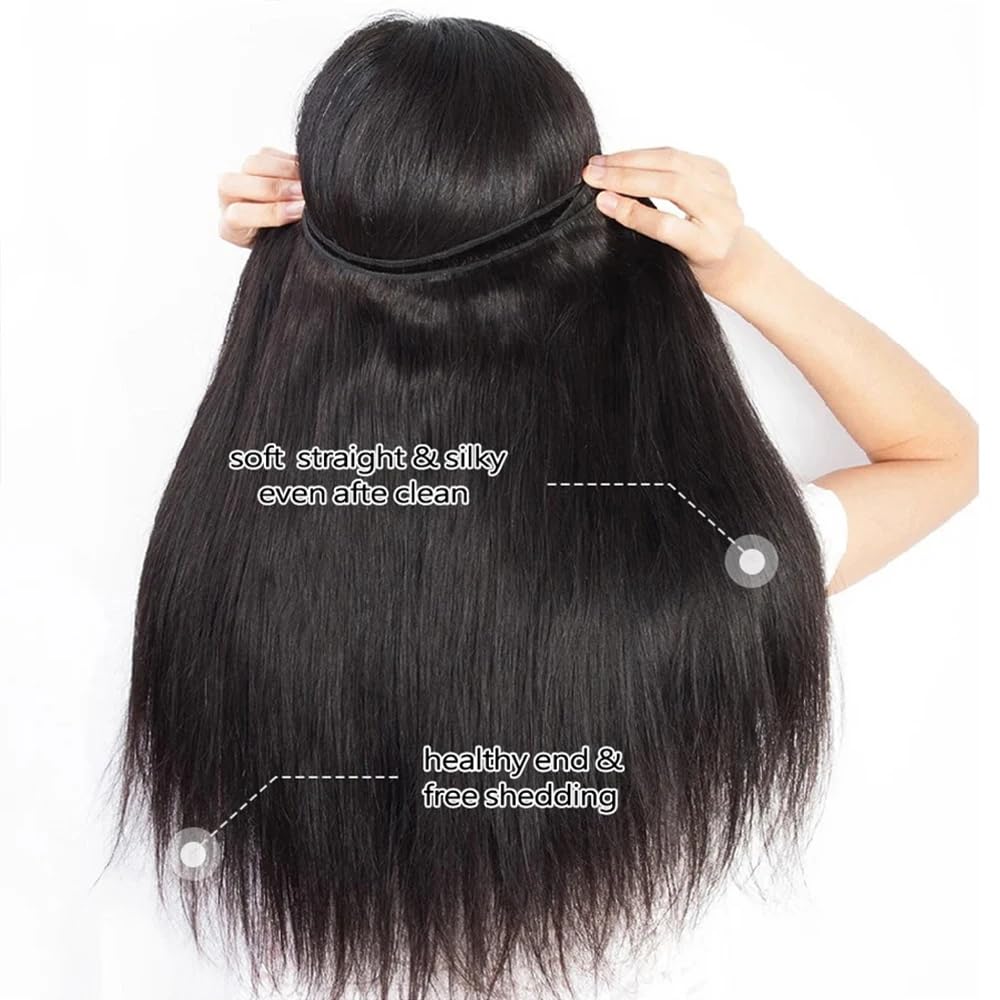12A Human Hair Bundles 22 24 26 Inch Brazilian Straight Hair 3 Bundles 100% Unprocessed Virgin Human Hair Weave Straight Hair Extensions Natural Black（22 24 26）