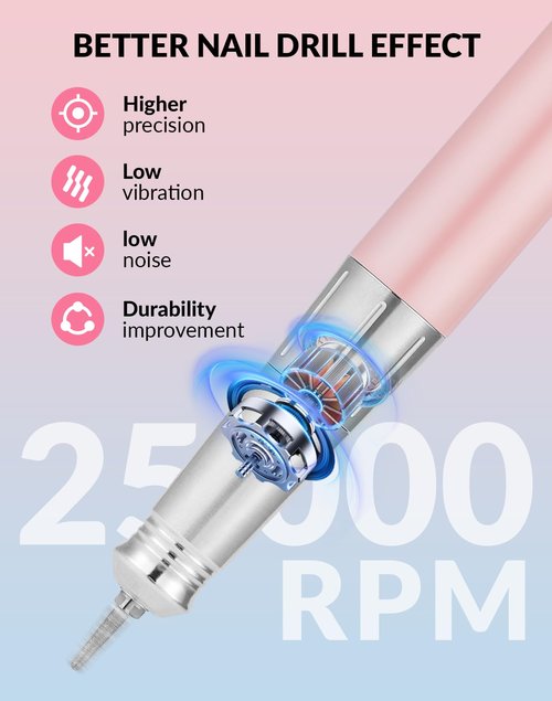 BAOSHISHAN Professional Nail Drill Machine, 20000RPM Electric Cordless Nail Drill with Base Pen Holder, Rechargeable Nail File 11 Drill Bits for Remove Gel Acrylic Nail