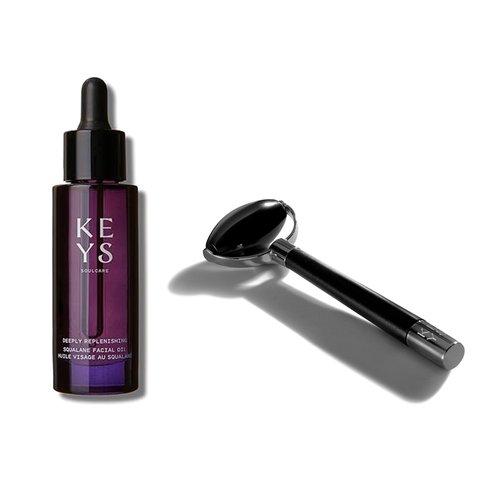 Keys Soulcare Facial Massage Bundle, Includes Deeply Replenishing Squalane Oil & Obsidian Roller, Hydrates for Glowing, Energized & Revitalized Skin