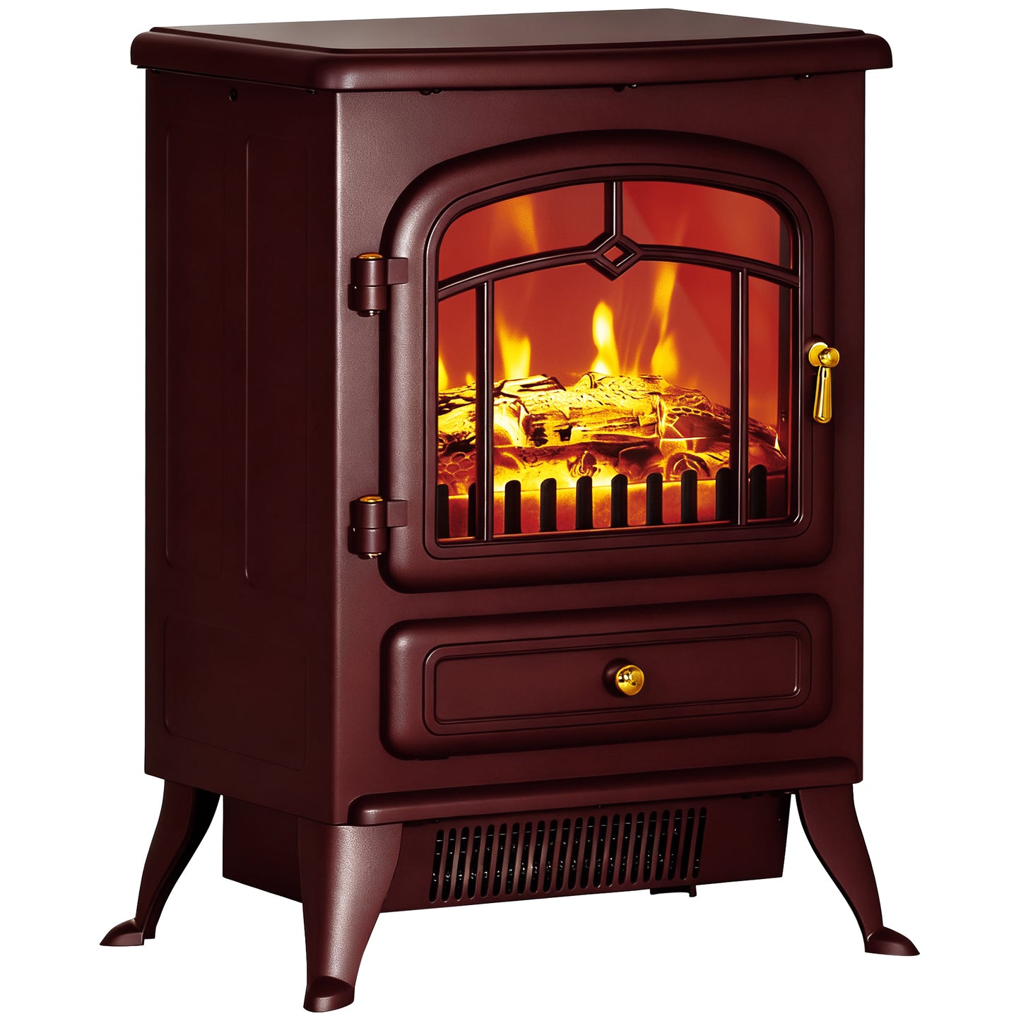 22-Inch Electric Fireplace Heater with Realistic LED Flames, Freestanding Stove, Overheat Protection - Red