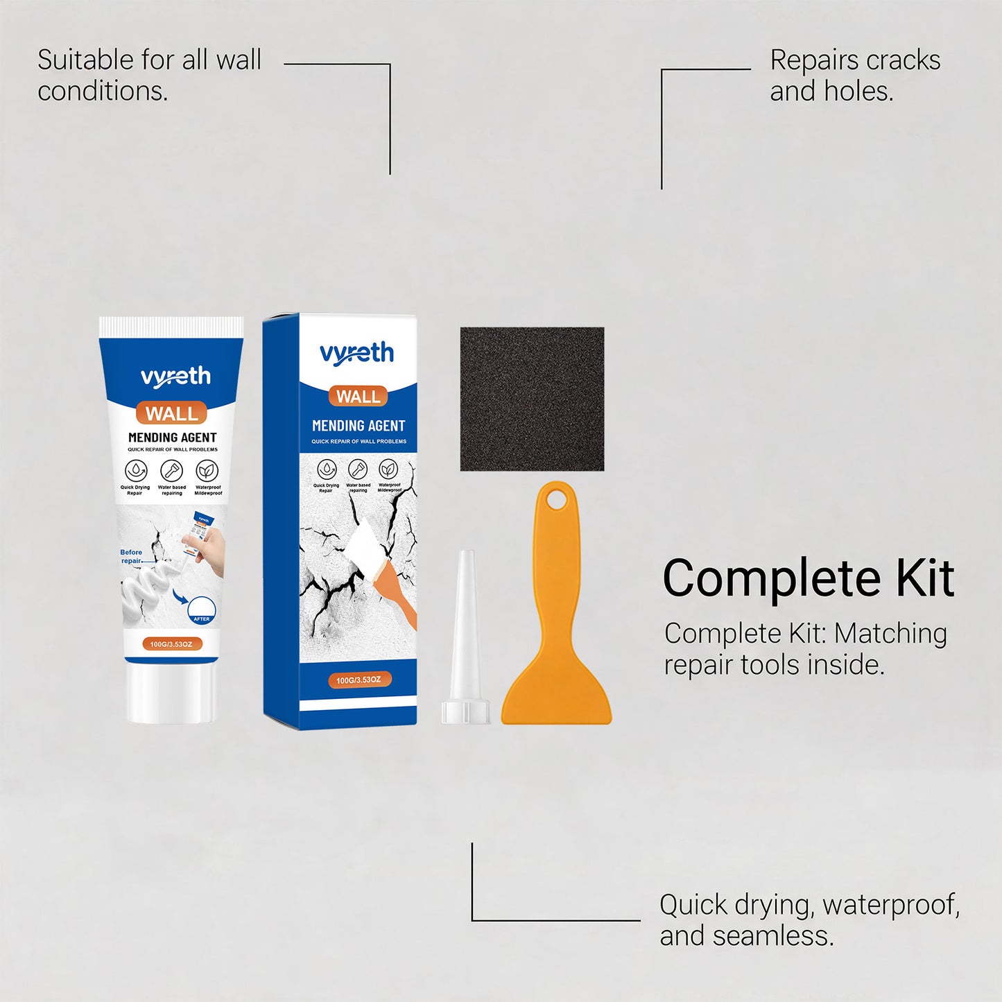 Wall Repair Paste - 100G Home Wall Fixing Compound with Scraper & Sandpaper