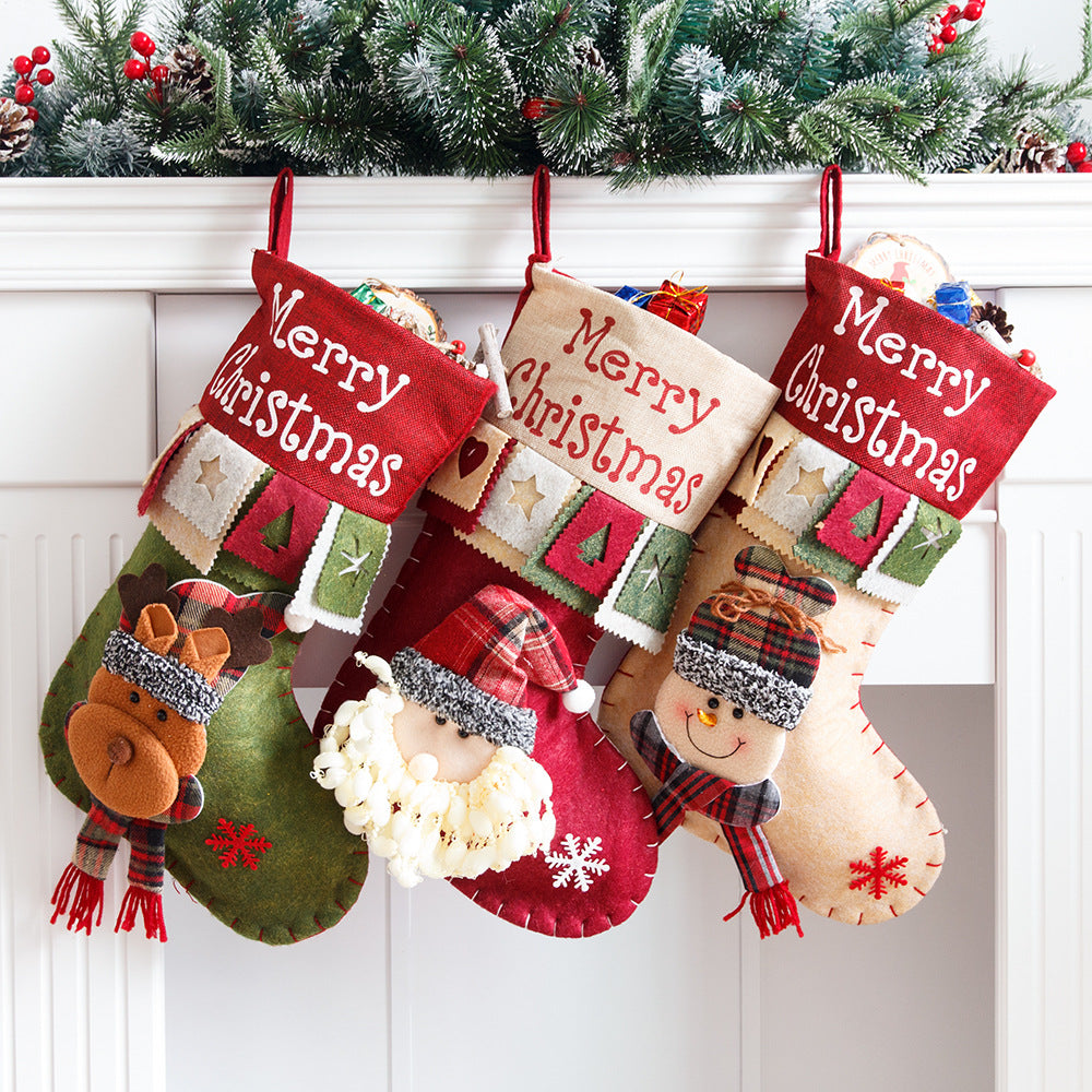 Festive Christmas Gift Bag Set - Santa, Snowman & Elk Styles, Cloth Material