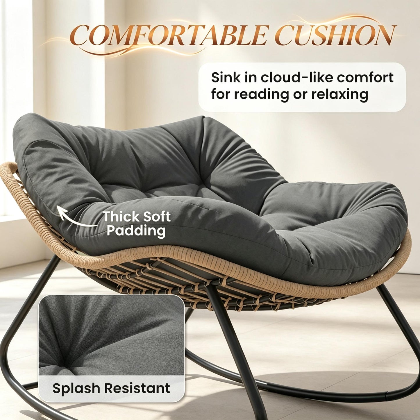 Oversized Rocking Egg Chair with Cushion - Dark Gray