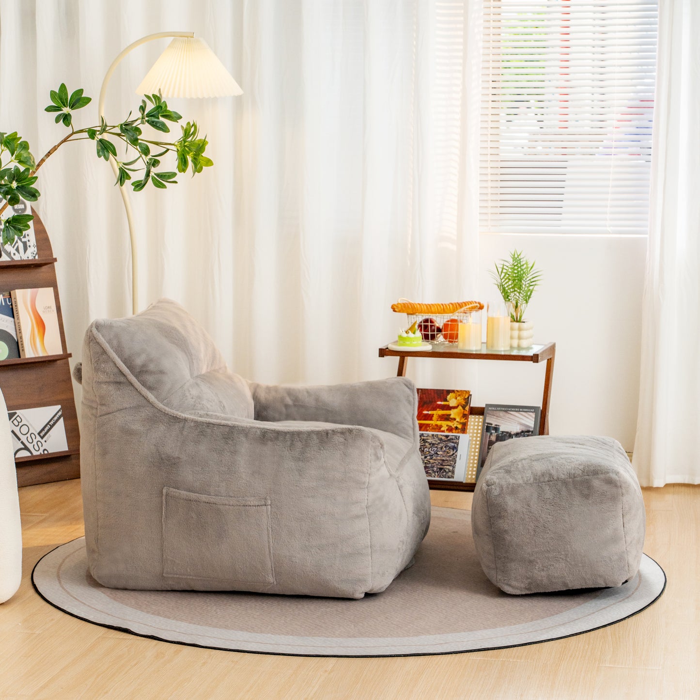 Soft Faux Fur Bean Bag Chair - Comfy Lazy Sofa for Living Room & Bedroom - Gray