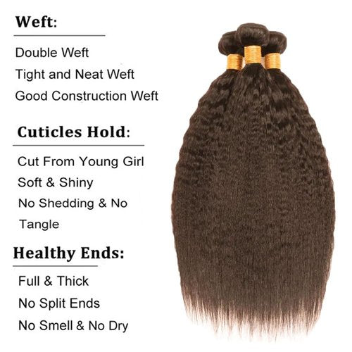 Color #4 Bundles Dark Brown Kinky Staright Human Hair Bundles Chocolate Brown Bundles Human Hair 3 Bundles 20 22 24 Inch Color #4 Yaki Straight Bundles