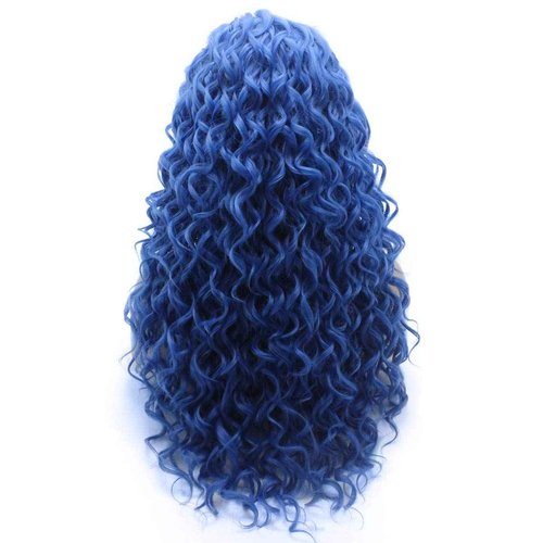 Lushy Long Curly Light Blue Wig Half Hand Tied Heat Friendly Heavy Density Synthetic Lace Front Realistic Wigs