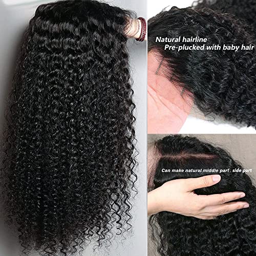 Kinky Curly Lace Front Wig Human Hair 13x4 Glueless Wigs Virgin Hair Pre Plucked with Baby Hair 18 Inch HD Deep Jerry Curly Wave Lace Frontal Wigs 150% Density Full and Thick