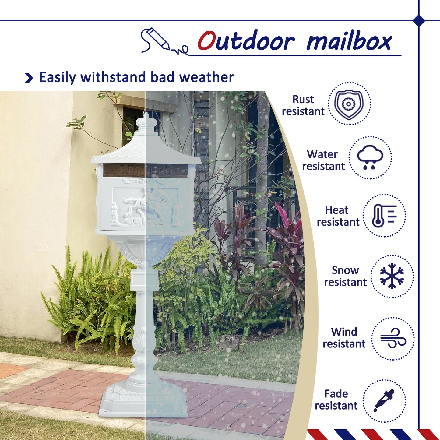 Mailbox Cast Aluminum White Mail Box Postal Security Heavy Duty New