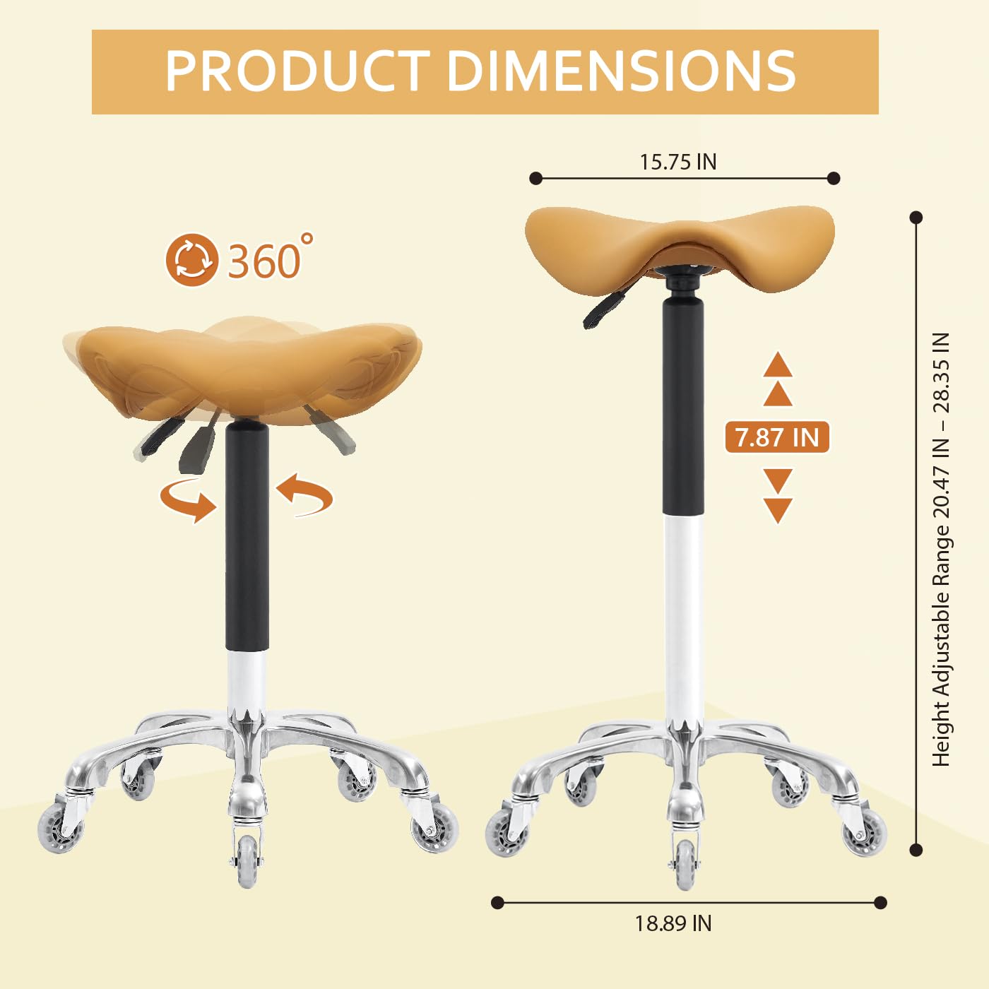 Nazalus Saddle Stool Rolling Chair Hydraulic Adjustable with Wheels for Office Home Salon Spa Studio (Orange)
