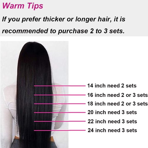Straight Clip in Hair Extensions Real Human Hair Clip ins Double Weft Straight Clip ins Human Hair Extensions Full Head Natural Black for Women 8Pcs with 18Clips, 120G, 24Inch