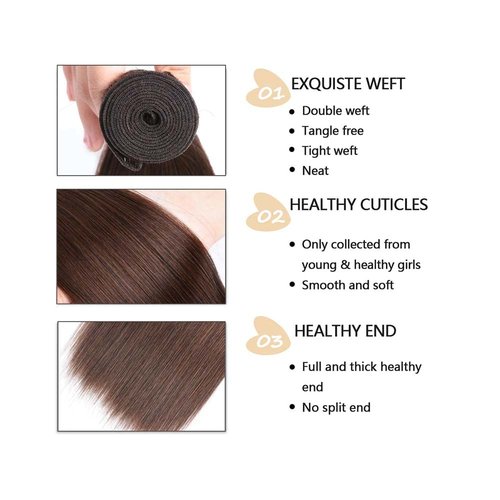20 22 24 Inch Straight Human Hair Color 4 Chocolate Brown Bundles Human Hair Dark Brown Bundles Weave No Tangle Brazilian Unprocessed Virgin Hair Extensions For Black Women