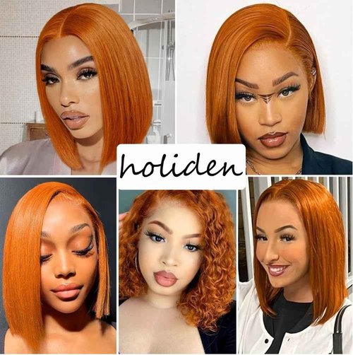 Holiden 200% Density 10 Inch Short Bob Wig Human Hair 13x4 HD Lace Front Wigs Straight Bob Lace Front Wigs Glueless (13x4 350 Ginger Bob Wig, 14 Inch-250% Density)