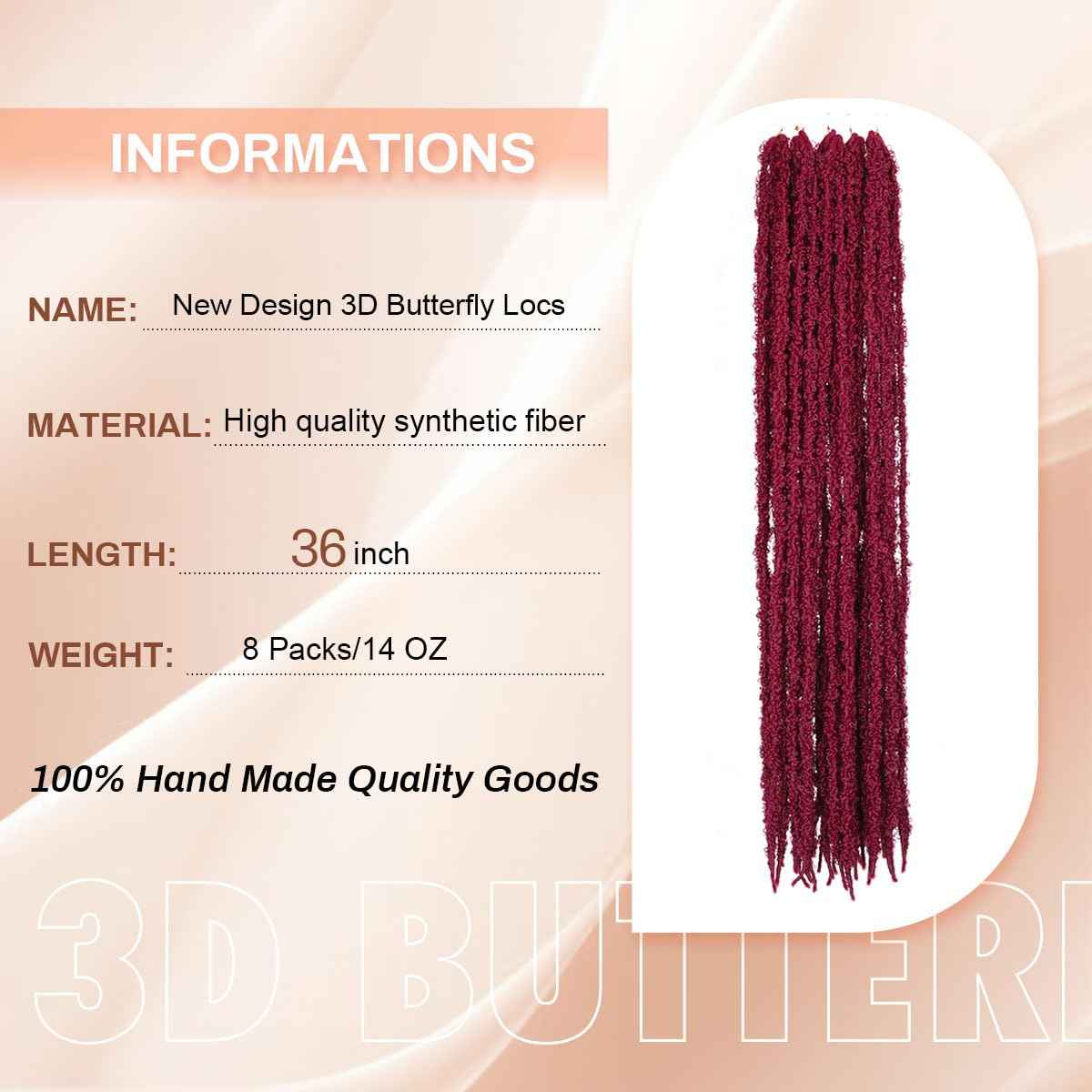 36 Inch Butterfly Locs Crochet Hair 8 Packs Long Maroon Red Butterfly Loc Thick Distressed Locs Crochet Hair Pre Looped Light Weight(36Inch - 8Pack, 350)