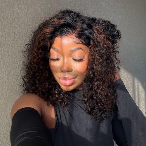 Youleas 5x5 HD Lace Closure Wigs Human Hair 180% Density 1B/4 Highlight Bob Wig Human Hair Glueless Wigs Pre Plucked Short Curly Human Hair Wig Bleached Knots Ready to Wear (14inches)