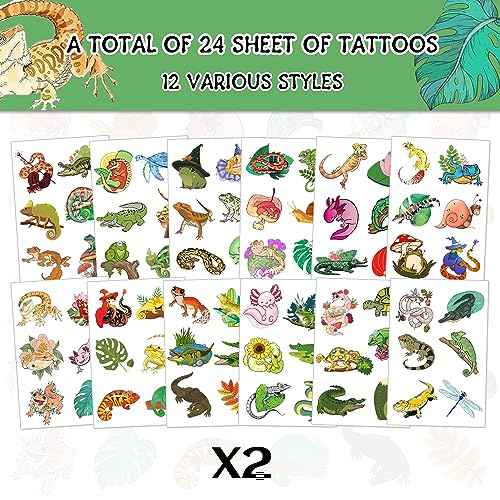 144PCS Reptile Party Favors Reptile Temporary Tattoos Alligator Lizard Gecko Snake Turtle Themed Tattoos Stickers for Kids Reptile Party Supplies Decorations Jungle Gift Classroom Prize Rewards