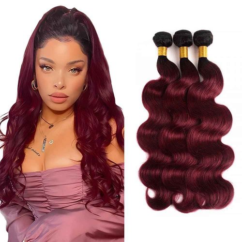 GLSMOSNW 1B/99j Bundles Human Hair 14 16 18 Inch Burgundy Ombre Body Wave Bundles Double Weft Unprocessed Brazilian Virgin Hair Extensions Black And Wine Red
