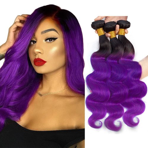Habiliana Bundles Human Hair 20 22 24 Inch Body Wave T1B Purple Human Hair Bundles 11A Unprocessed Brazilian Virgin Quick Weave Hair Extensions for Black Women