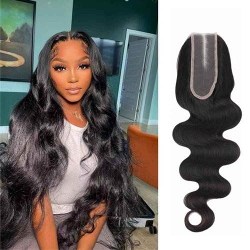 Anvnkl 2x6 HD Lace Closure Body Wave Human Hair Real HD Transparent 22inch 100% Brazilian Virgin Middle Part Pre Plucked with Baby Hair Natural Color Kim K 2x6 Closure