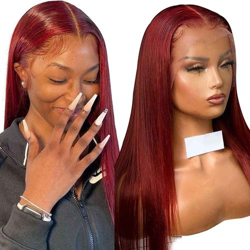 afsisterwig 99J Burgundy Wine Red Silky Straight Transparent 13x4 Lace Front Brazilian Human Hair Wigs Pre Plucked Remy Hair 180% Virgin Hair Wigs (20inch, 13X4 lace Front)