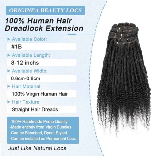 Originea 0.6cm 6-18 Inch 100% Human Hair Dreadlock Extensions Curly Ends Loc Extensions Human Hair For Women/Kids Handmade Permanent Loc Extensions Can Be Dyed Bleached Curled 1B# 10 inch 30 Strands