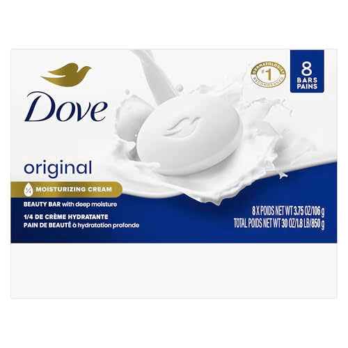 Dove Beauty Bar Soap Original 8 Count for Soft, Smooth Skin, with 1/4 Moisturizing Cream 3.75 oz