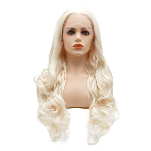 LUSHY BEAUTY Hair Synthetic Lace Front Wig Wavy Long 26inch Light Blond White Mix Heavy Density Heat Resistant Realistic Wig