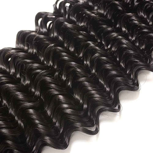 1B Natural Black Deep Wave Human Hair Bundles Unprocessed Brazilian Virgin 3 Bundles 26 28 30 Inch Black Deep Curly Bundle Human Hair Extensions 50 Gram Per Bundle