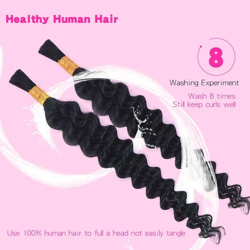 Selina 2 Bundles Deep Wave Human Braiding Hair 50g/Bundle for Boho Braids Human Curly Boho Hair 10A Deep Wave Bulk Bohemian Natural Color 28 Inch