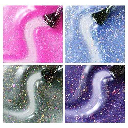 AIMEILI Gel Nail Polish Hema Free 4 Colors Pink Purple Blue Silver Glitter Gel Nail Kit Shining Nails Soak Off Summer Nail Design Nail Lamp Cured Manicure Set for Women Kit Set 32