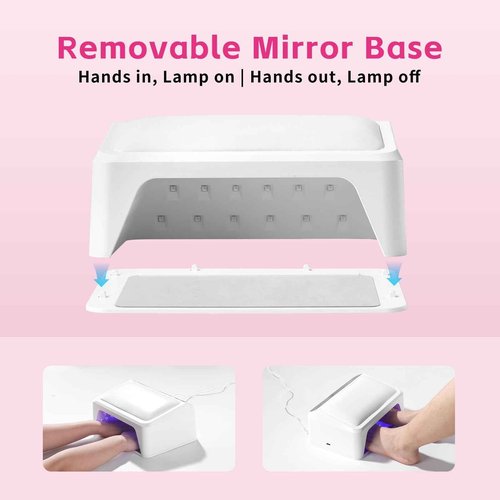 Missshine UV Nail lamp 72w 66 Dual Source Beads, Large Space uv Light for Gel Nails with Tilting Hand Pillow and Smart Touch Screen, Mirror Removable Base Nail lamp with 4 timers and Built-in USB