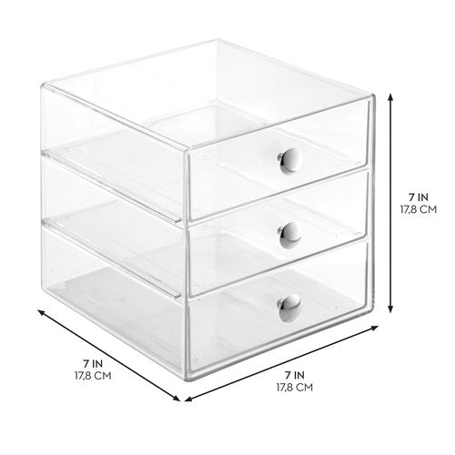 iDesign Stackable 3-Drawer Makeup Organizer for Bathroom or Vanity Storage - Set of 2 - Clear