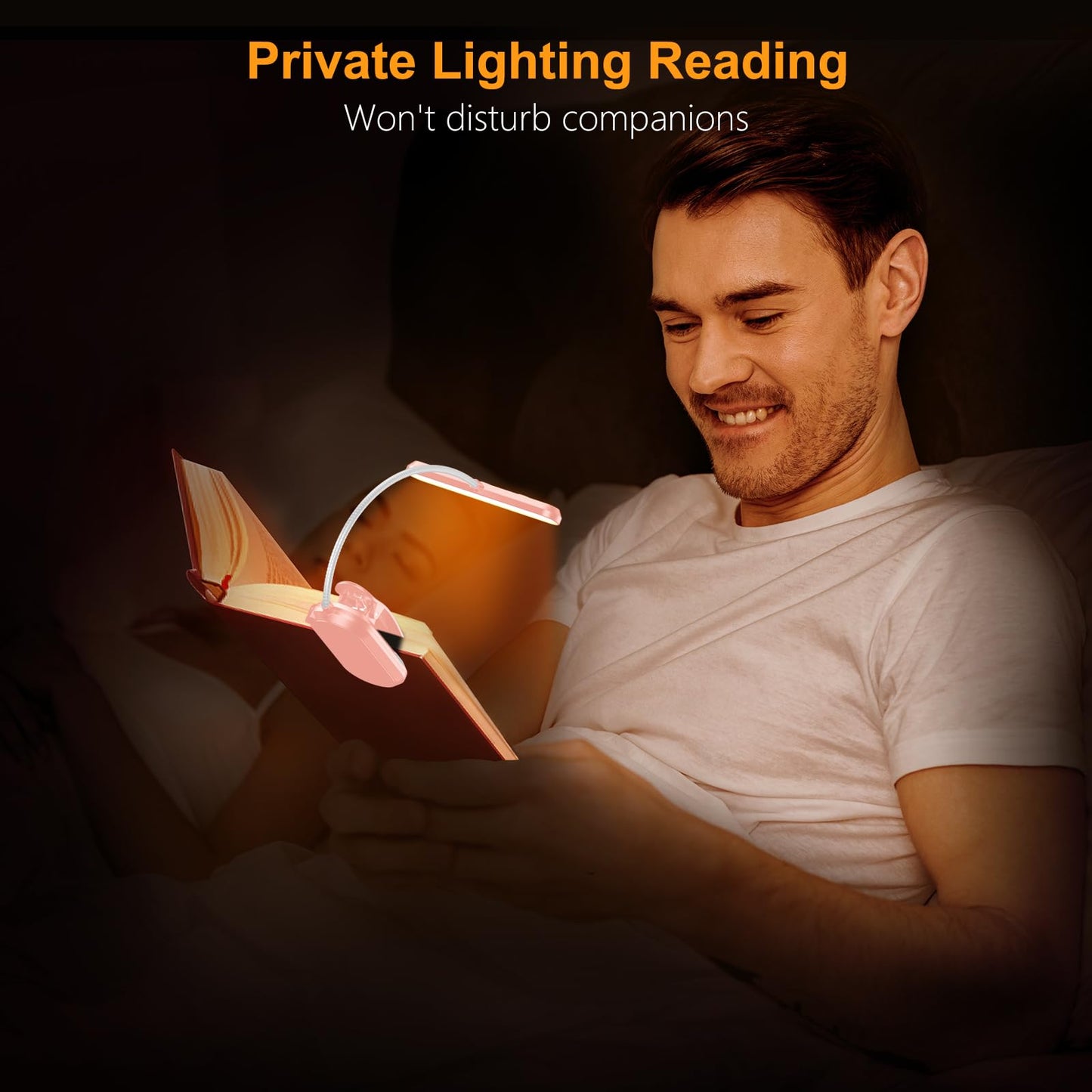 Gritin Rechargeable Book Light for Reading in Bed with 19 LED &Memory Function-Eye Caring 3 Color Temperatures,5 Brightness Levels,80 Hrs Runtime Flexible Goose Neck Clip on Light-Pink