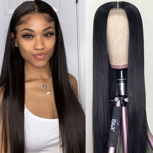 DACHIC 200% Density 4x4 Straight Wig, 100% Human Hair, [2-year life], 24 Inch HD Lace Closure Wigs Human Hair Pre Plucked for Women with Baby Hair, Free Part