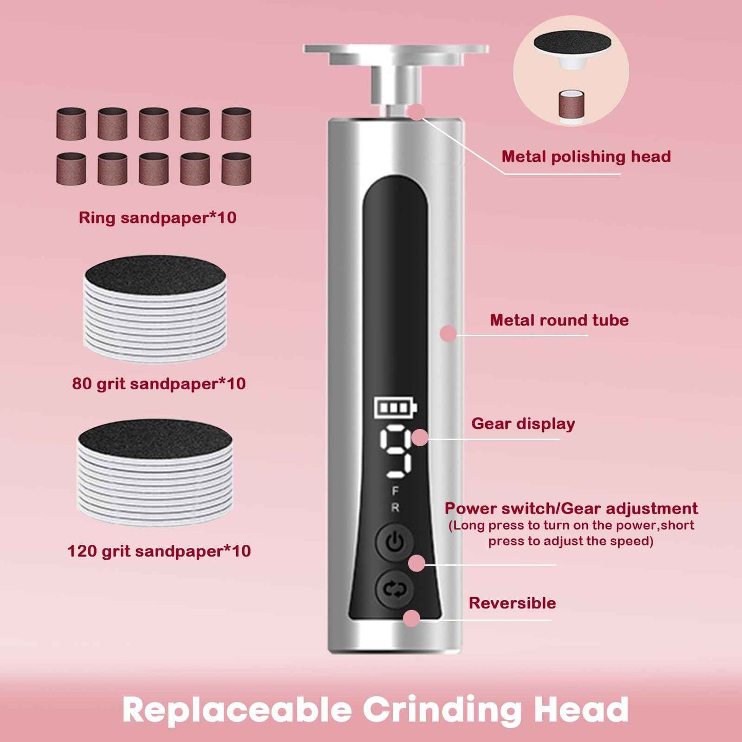 2 in 1 Electric Foot Callus Remover - with Nail Drill File, Aluminum Alloy, 11000RPM, 9 Speeds, with Digital Display, 10 Grinding Heads & 20pcs Sandpaper Discs,Cordless Rechargeable(Silver)