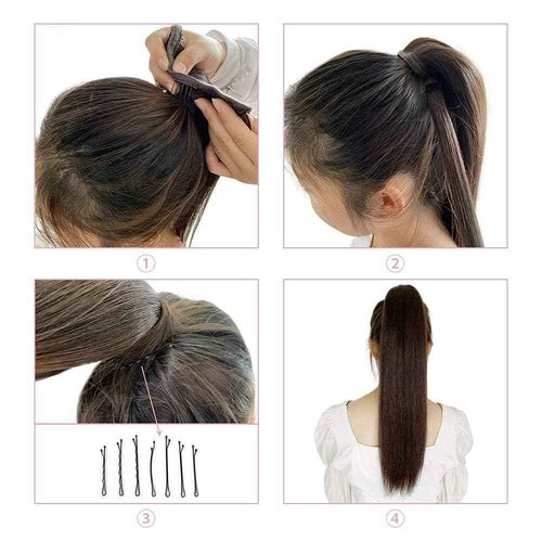 ABH AMAZINGBEAUTY HAIR Ponytail Hair Extensions for Women Remy Human Hair Jet Black Color #1 Wrap in Easy to Use 80 Gram 16 Inch