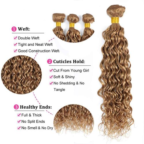 Labamiya Human Hair Bundles 12 14 16 Inch Honey Blonde 27# Water Wave Bundles Human Hair 12A Unprocessed Soft Sewn In Wave Hair for Black Women with Double Weft