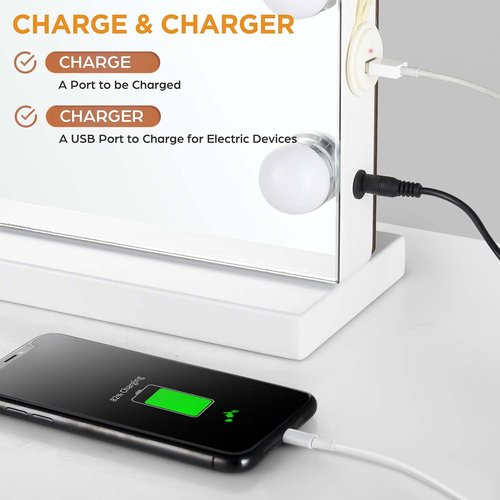 M MIVONDA Hollywood Vanity Mirror with Dimmable 15LED Bulbs Lights 3 Lighting Modes 2in1 Large Lighted Makeup Mirror for Desk and Wall with Plug-in and USB Charger Port