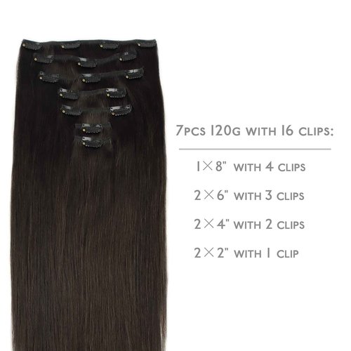 WENNALIFE Clip in Hair Extensions Real Human Hair, 20 Inch 120g 7pcs Remy Hair, Dark Brown Straight Natural Extensiones De Cabello Humano Con Clip Ins