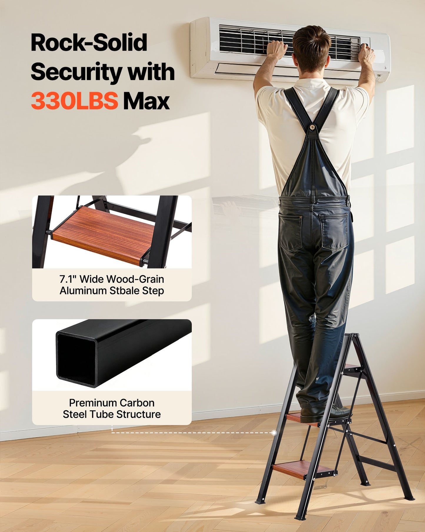 Foldable 3-Step Ladder with Anti-Slip Pedals & Handgrip - Lightweight Aluminum, 330 lbs Capacity, Home & Garden