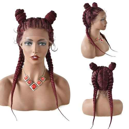FACE MIRACLE Hand Braided 12"×5" Lace Front Cornrow Wigs 2 Ponytails Soft Lace Frontal Twist Braided Wigs with Baby Hair for Black Women (24", T1B/BUG#)