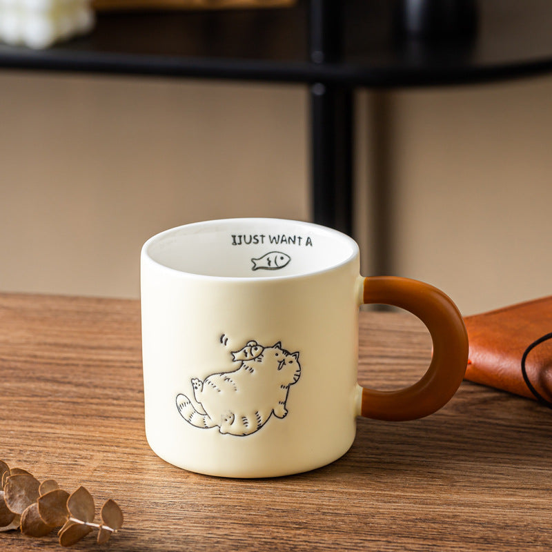 Cute Hand Painted Ceramic Cat Mug with Lid and Spoon - 380ml
