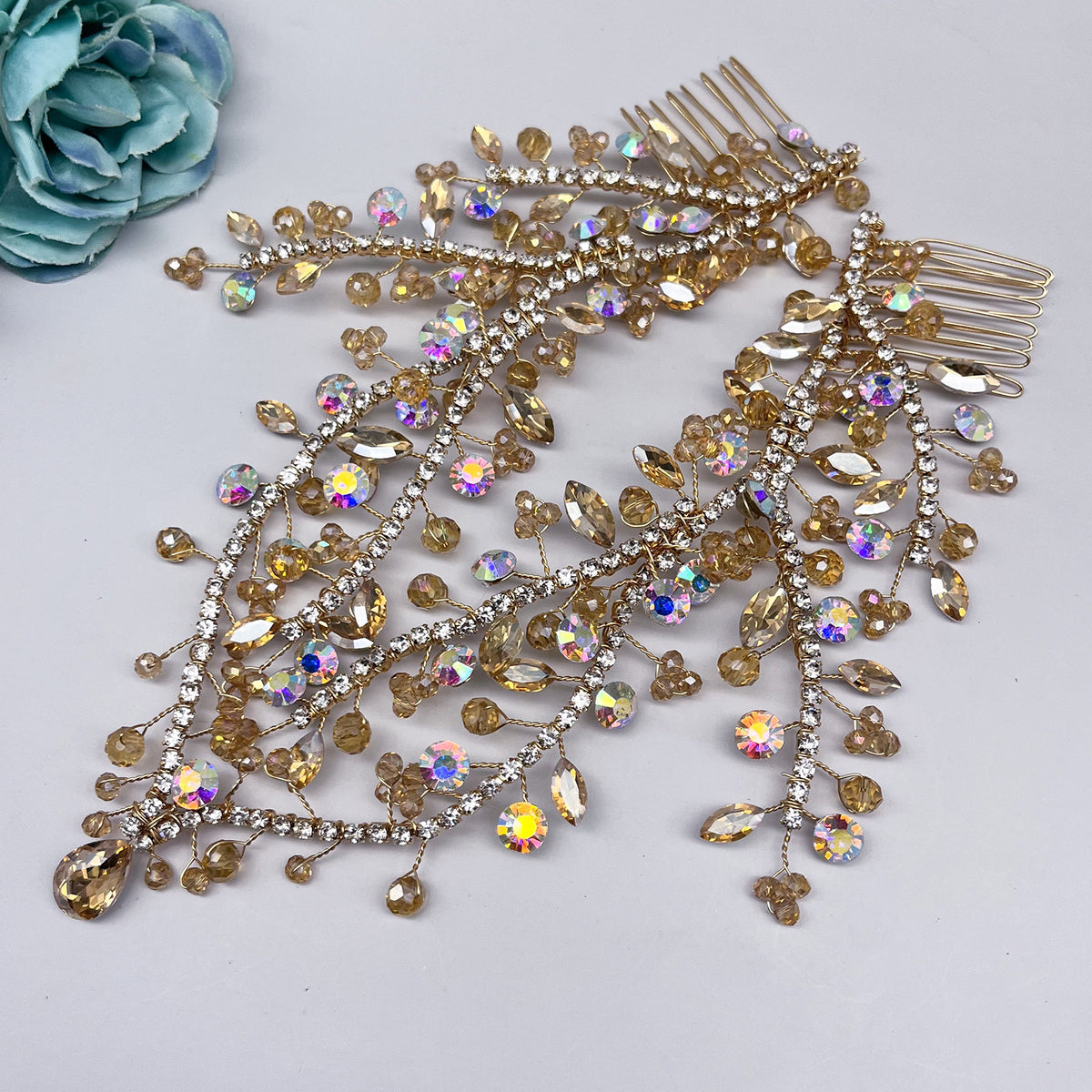 Handmade Forehead Hair Comb Pendant with Rhinestones – Multiple Colors