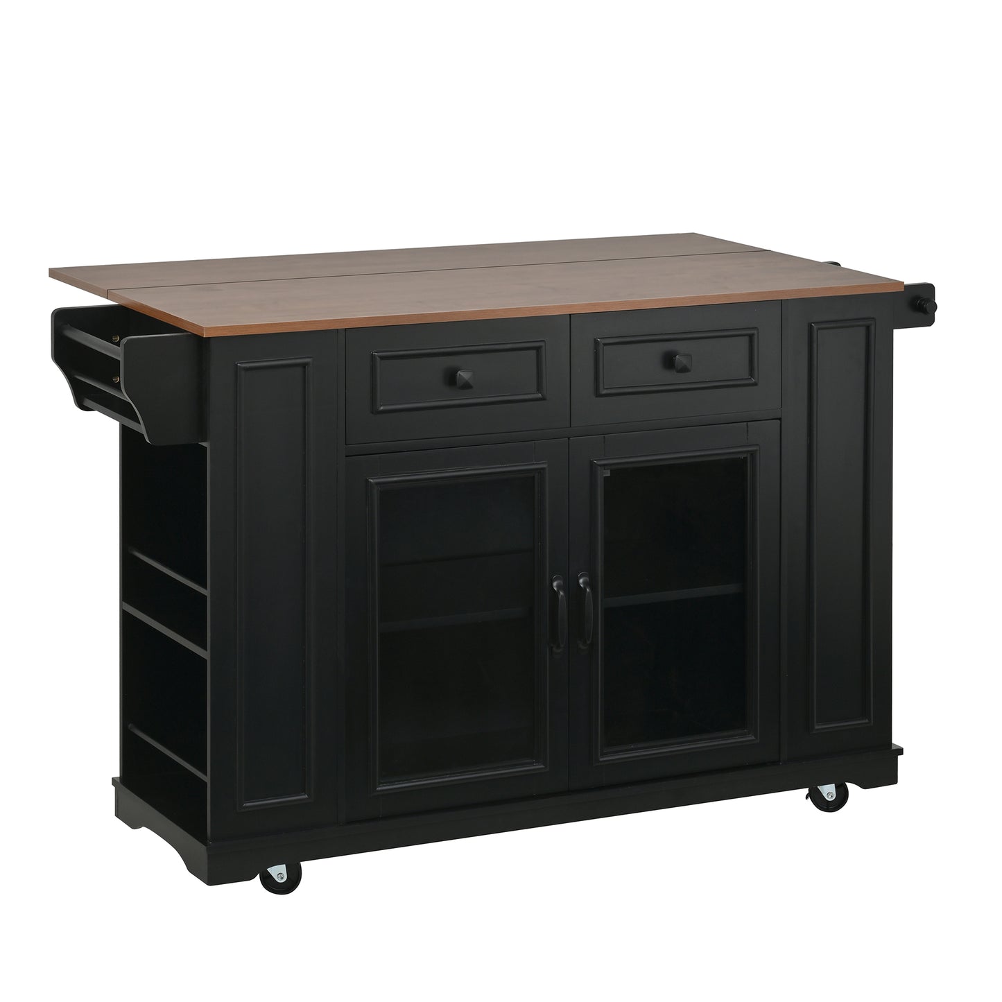 54" Mobile Kitchen Island with Glass Door Storage & Power Outlet