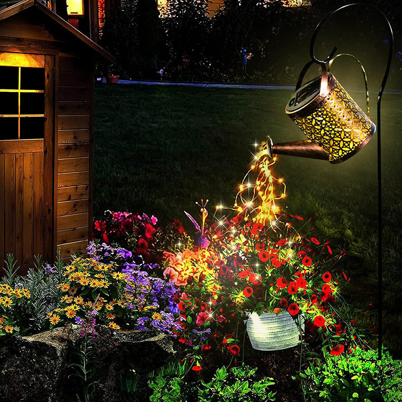 2-Pack LED Solar Watering Can Light String - Outdoor Decor