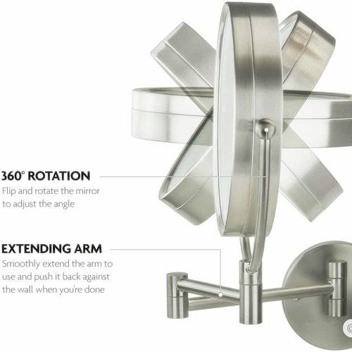 HIHIA Wall Mounted Makeup Mirror with 10X Magnification, 8 Inch Double Sided Vanity Magnifying Vanity Mirror with Led Lights for Girls, USB Rechargeable, Touch Control ON/Off (Nickel)