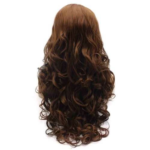 Lushy Wavy Long 26inch Three Tone Auburn Brown Blonde Mix Wig Heat Resistant Synthetic Lace Front Realistic Heat Friendly Wig