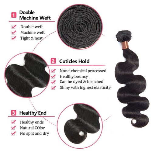 BLACKMOON HAIR Body Wave Human Hair 3 Bundles 14 16 18Inch Bundles Human Hair 100% Unprocessed Brazilian Virgin Human Hair Weave Bundles Body Wave Hair Extensions Natural Color Can Be Dyed