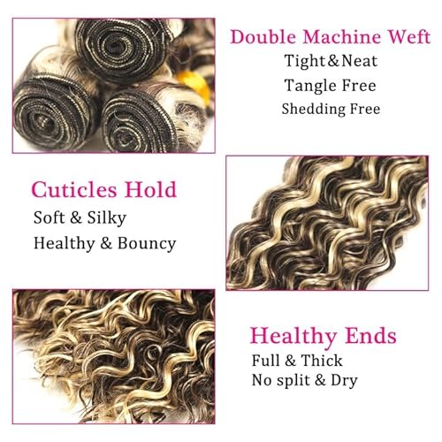 20 22 24 Inch P4/613 Human Hair Bundles Blonde Deep Wave Human Hair Bundles Brazilian Unprocessed Virgin Hair 3 Bundle Two Tone Brown Mixed With Blonde Bundle