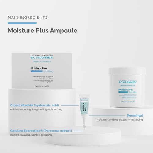 Moisture Plus Ampoules (7 x 0.07 fl oz) – Intense Hydration for Dry & Dehydrated Skin – With Hyaluronic Acid & Paracress Extract – Smooths Fine Lines – Firms & Refreshes – Dr. Schrammek