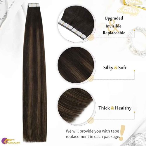 Tape Bundle Total 30 Pieces-Moresoo Tape in Hair Extensions Human Hair 20Pcs and Tape in Hair Extensions 10Pcs Balayage Darkest Brown Mix with Medium Brown (20pcs/50g+10pcs/25g) 20inch Bundle